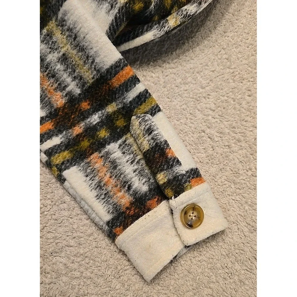 Bke Youth Flannel Shacket Jacket Button-Up Girls Size L White Orange Green Black